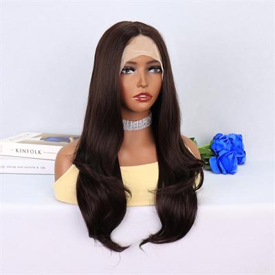 Koyu Kumral Hafif Dalgalı Tül Peruk