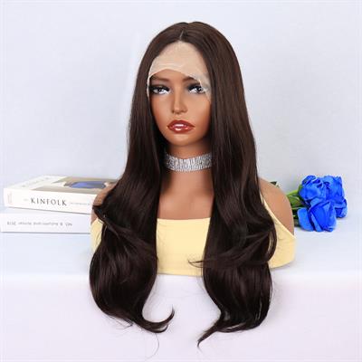 Koyu Kumral Hafif Dalgalı Tül Peruk