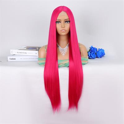Koyu Pembe Ekstra Uzun Tül Peruk
