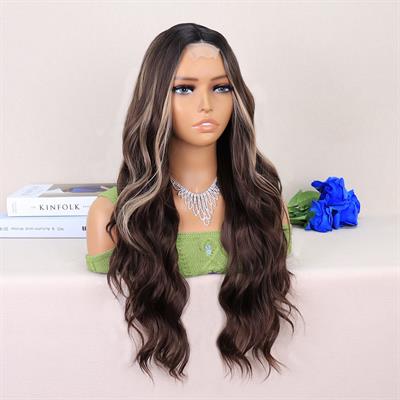 Kumral Balköpüğü Işıltılı Dalgalı Uzun Tül Peruk