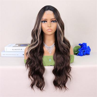 Kumral Balköpüğü Işıltılı Dalgalı Uzun Tül Peruk