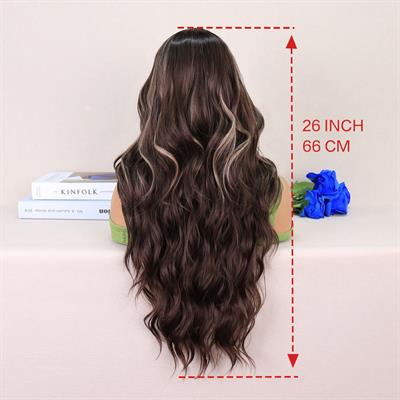 Kumral Balköpüğü Işıltılı Dalgalı Uzun Tül Peruk