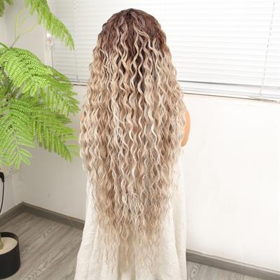 Kumral Beyaz Platin Ombre ve Röfleli Fiber Sentetik Tül Peruk