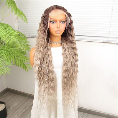 Kumral Beyaz Platin Ombre ve Röfleli Fiber Sentetik Tül Peruk