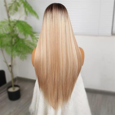 Kumral Beyaz Platin Ombreli ve Röfleli Fiber Sentetik Tül Peruk