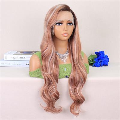 Kumral Beyaz Platin Röfleli Uzun Dalgalı Tül Peruk