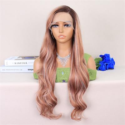 Kumral Beyaz Platin Röfleli Uzun Dalgalı Tül Peruk