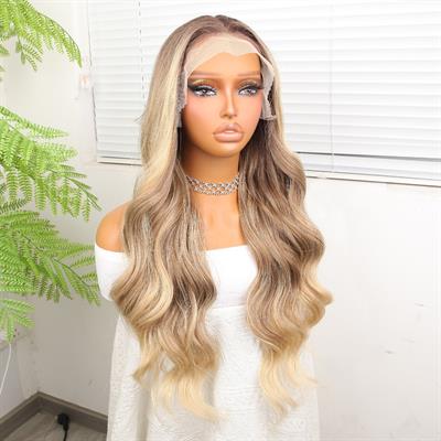 Siyah Karamel Balköpüğü Ombre Fiber Sentetik Geniş Dalgalı Tül Peruk