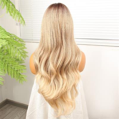 Kumral Platin Ombreli Fiber Sentetik Hafif Dalgalı Tül Peruk