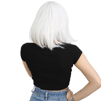 Küt Kahküllü Fiber Sentetik Peruk - Beyaz