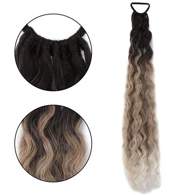 Lastik Tokalı At Kuyruğu Kabarık Afro Dalgalı - Kahverengi / Kumral  Ombre Beyaz Platin Röfle