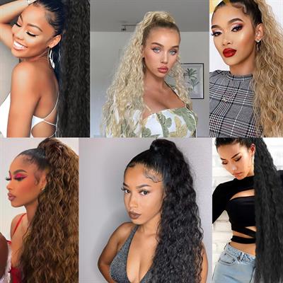 Lastik Tokalı At Kuyruğu Kabarık Afro Dalgalı - Kahverengi / Kumral  Ombre Beyaz Platin Röfle