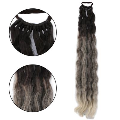 Lastik Tokalı At Kuyruğu Kabarık Afro Dalgalı - Kumral / Beyaz Platin Ombre