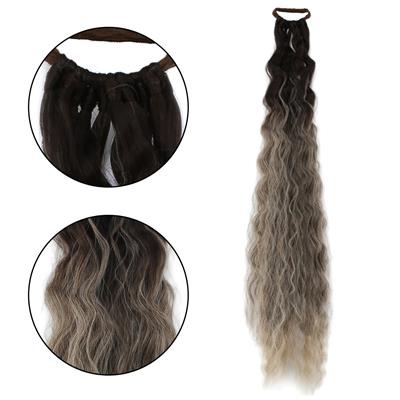 Lastik Tokalı At Kuyruğu Kabarık Afro Dalgalı - Küllü Kumral / Beyaz Platin Ombre