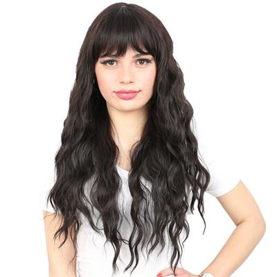 Perçemli Uzun Su Dalgası Fiber Sentetik Peruk- Kahverengi