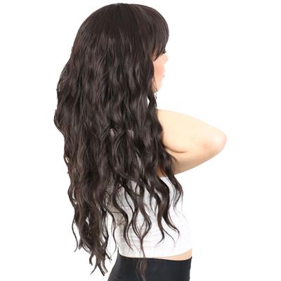 Perçemli Uzun Su Dalgası Fiber Sentetik Peruk- Kahverengi