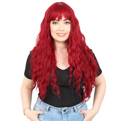 Perçemli Uzun Su Dalgası Fiber Sentetik Peruk - Kızıl