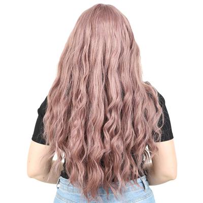 Perçemli Uzun Su Dalgası Fiber Sentetik Peruk- Gül Kurusu
