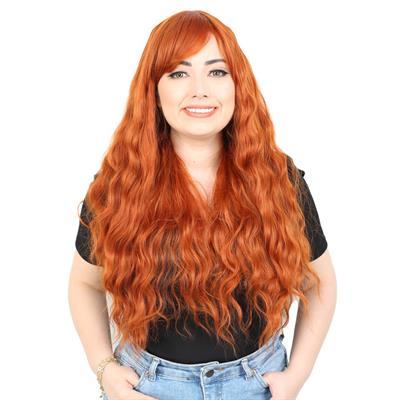 Perçemli Uzun Su Dalgası Fiber Sentetik Peruk- Bakır