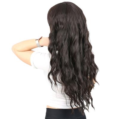 Perçemli Uzun Su Dalgası Fiber Sentetik Peruk- Kahverengi