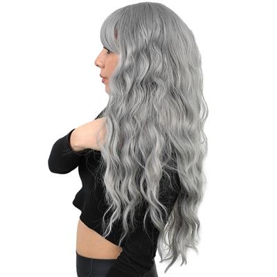 Perçemli Uzun Su Dalgası Fiber Sentetik Peruk - Açık Gri