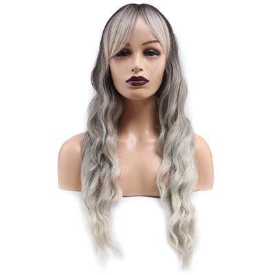 Perçemli Uzun Su Dalgası Fiber Sentetik Peruk- Ombre ve Röfleli