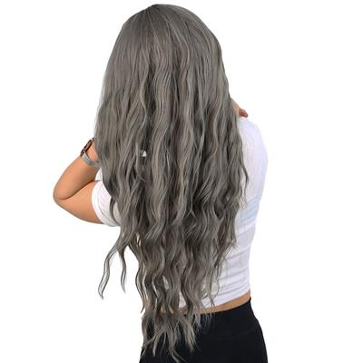 Perçemli Uzun Su Dalgası Fiber Sentetik Peruk- Koyu Gri