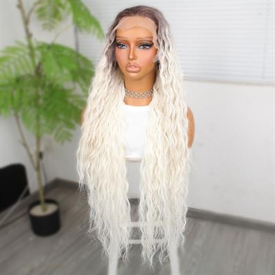 Rus Kumralı Beyaz Platin Ombreli Fiber Sentetik Tül Peruk