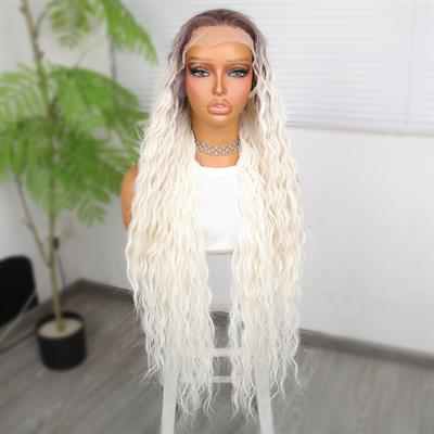 Rus Kumralı Beyaz Platin Ombreli Fiber Sentetik Tül Peruk