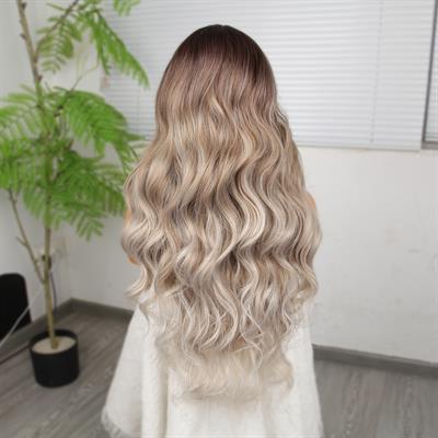 Rus Kumralı Beyaz Platin Ombreli ve Röfleli Tül Peruk