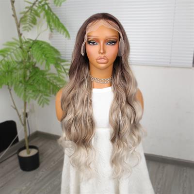 Rus Kumralı Beyaz Platin Ombreli ve Röfleli Tül Peruk