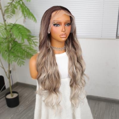 Rus Kumralı Beyaz Platin Ombreli ve Röfleli Tül Peruk