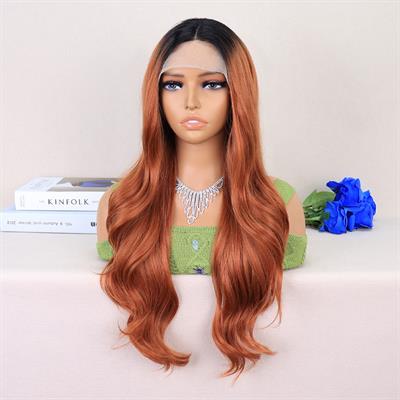 Siyah / Açık Bakır Ombreli Dalgalı Uzun Boy Tül Peruk