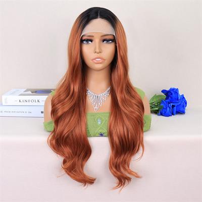 Siyah / Açık Bakır Ombreli Dalgalı Uzun Boy Tül Peruk