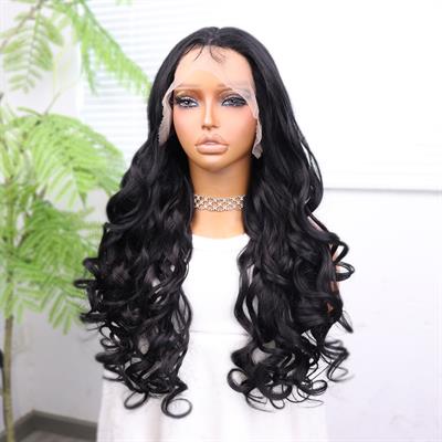 Siyah Bebek Saçlı Fiber Sentetik Dalgalı Tül Peruk
