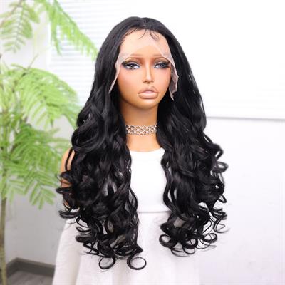 Siyah Bebek Saçlı Fiber Sentetik Dalgalı Tül Peruk