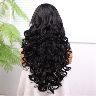 Siyah Bebek Saçlı Fiber Sentetik Dalgalı Tül Peruk