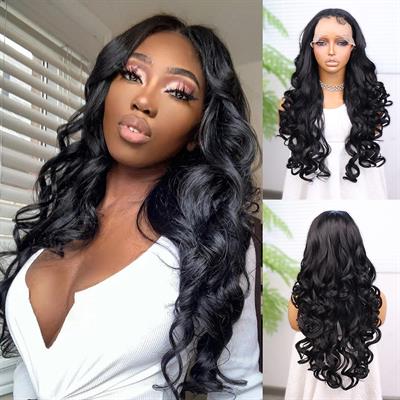 Siyah Bebek Saçlı Fiber Sentetik Yoğun Dalgalı Tül Peruk