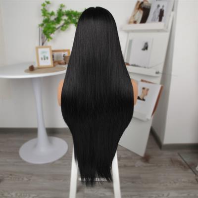 Siyah Ekstra Uzun Fiber Sentetik Düz Tül Peruk