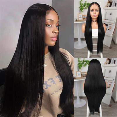 Siyah Ekstra Uzun Fiber Sentetik Düz Tül Peruk