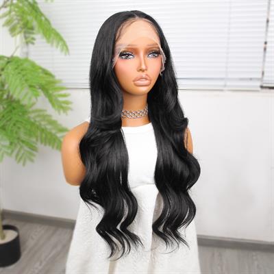 Siyah Fiber Sentetik Dalgalı Tül Peruk