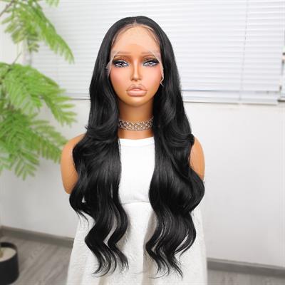 Siyah Fiber Sentetik Dalgalı Tül Peruk