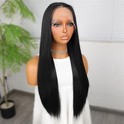 Siyah Fiber Sentetik Düz Tül Peruk