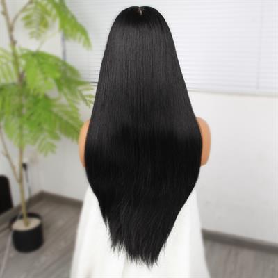 Siyah Fiber Sentetik Düz Tül Peruk