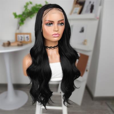 Siyah Fiber Sentetik Geniş Dalgalı Tül Peruk