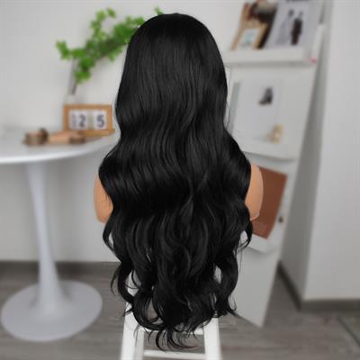 Siyah Fiber Sentetik Geniş Dalgalı Tül Peruk