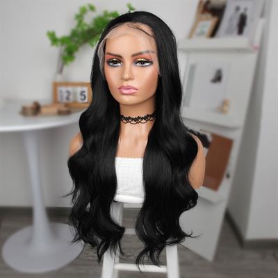 Siyah Fiber Sentetik Geniş Dalgalı Tül Peruk