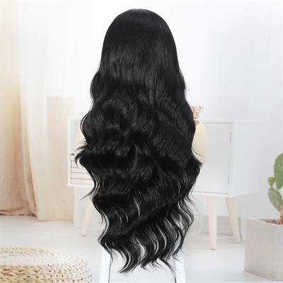 Siyah Fiber Sentetik Su Dalgalı Tül Peruk