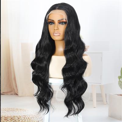 Siyah Fiber Sentetik Su Dalgalı Tül Peruk