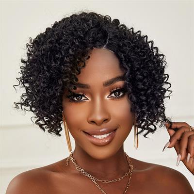 Siyah Kısa Afro Yan Tül Peruk